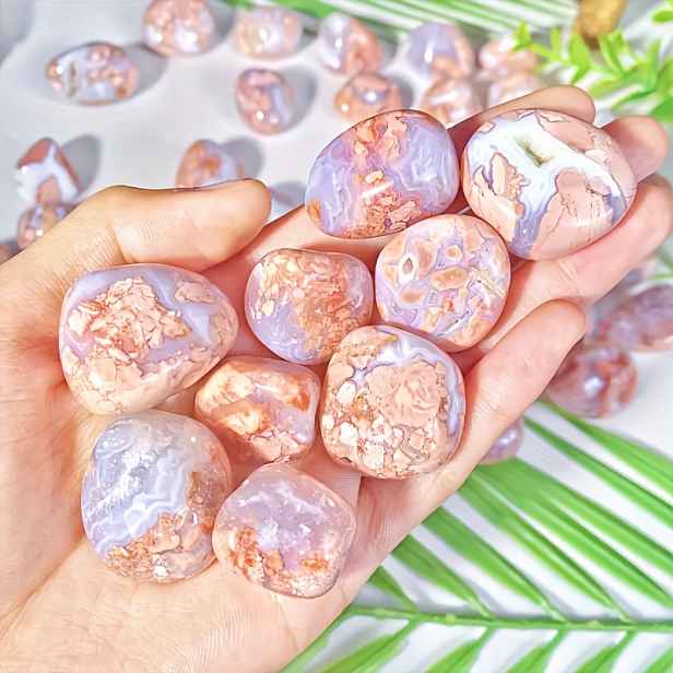TEMU 30g/50g/100g Přírodní Růžový Achát – Tumbled Křišťálové Kamínky s Mramorovaným Vzorem, Sakura a Křemen, Boho DIY Materiál na Výrobu Šperků,