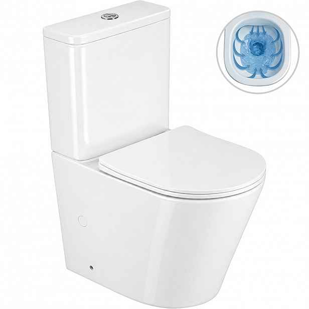 WC kombi Carlito, Rimless - bezokrajové splachování + Slim/SoftClose sedátko - spodní/zadní odpad - bílá lesklá - 61x36,5 cm