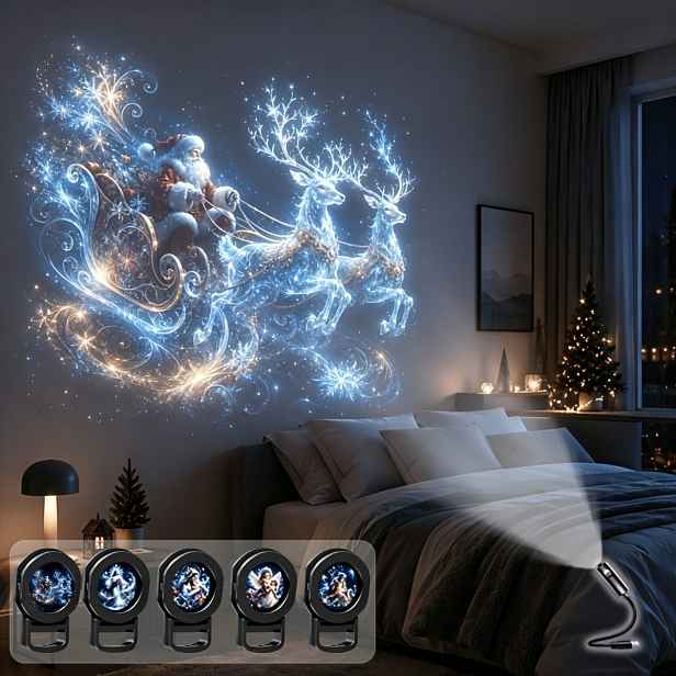 TEMU Sada 5 ks s vánočními postavičkami + 1 projekční lampa, vyměnitelná projekční USB periferie k počítači, USB gadget, napájené atmosférické noční