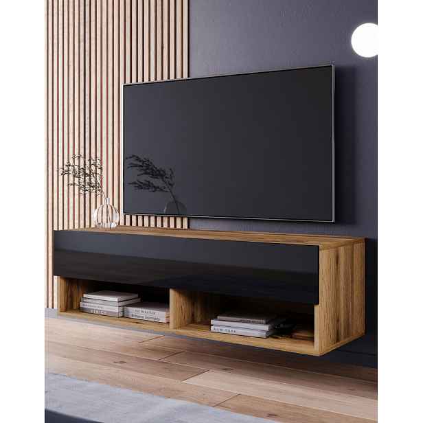 TV stolek Lowboard A, dub wotan / černý lesk