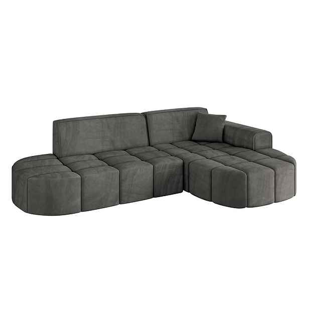 ALTDECOR ROHOVÁ SEDAČKA s otomanem, pravá LIVO-L1 252x173x79,5 Tmavě šedá Velur