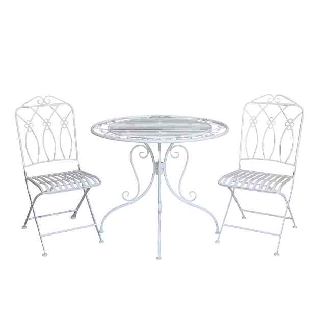 Bílá antik zahradní bistro set stůl a 2 židle French - Ø 90*75 / 2x42*56*93 cm Chic Antique
