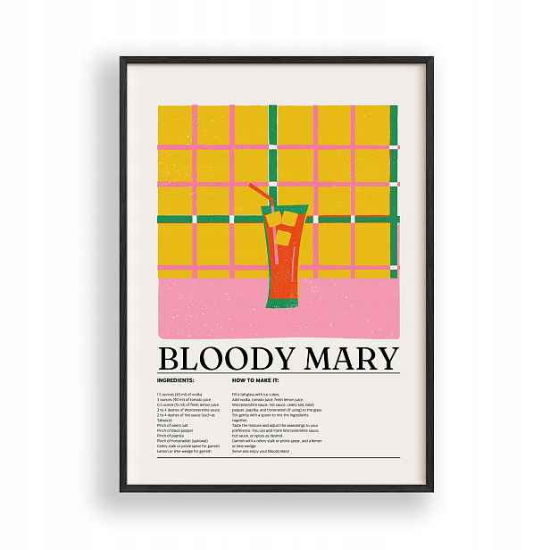 Obraz Bloody Mary Drink Plakát Rámeček Dřevěný Černý 30x42 cm