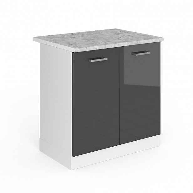 Vicco ZÁKLADNÍ JEDNOTKA PRO DŘEZ R-Line Antracitový vysoký lesk 80 cm s dvířky, s pracovní deskou