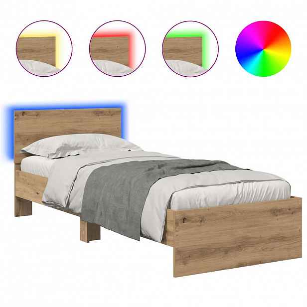 vidaXL Rám postele s čelo Artisanový dub 75 x 190 cm Kompozitní dřevo