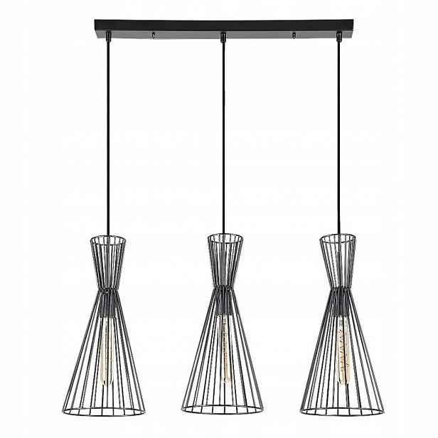 Černá závěsná lampa Leandros s teplým leskem nad stolem Rabalux