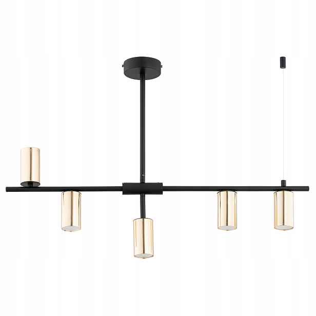 Moderní černá závěsná lampa, zlaté reflektory, 5xGU10, Alfa