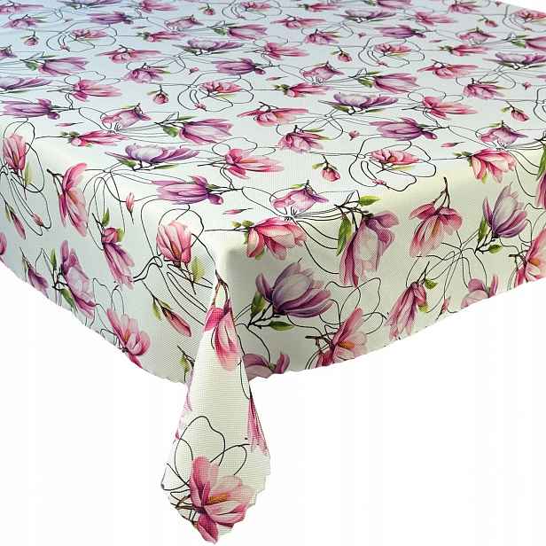 Ubrus odolný proti skvrnám Jarní potisk Růžové květy Magnolie 155 x 320 cm