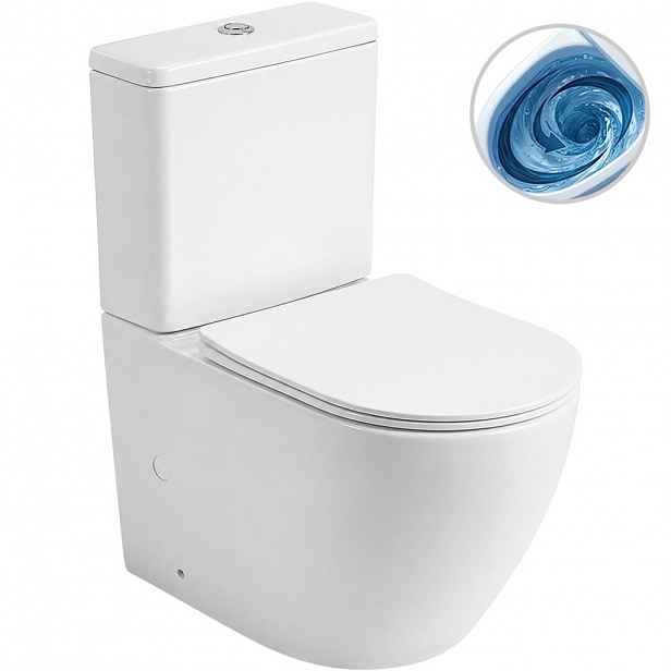 WC kombi Cesso, Vortex - vírové splachování + Slim/SoftClose sedátko - spodní/zadní odpad - bílá lesklá - 61,8x38 cm