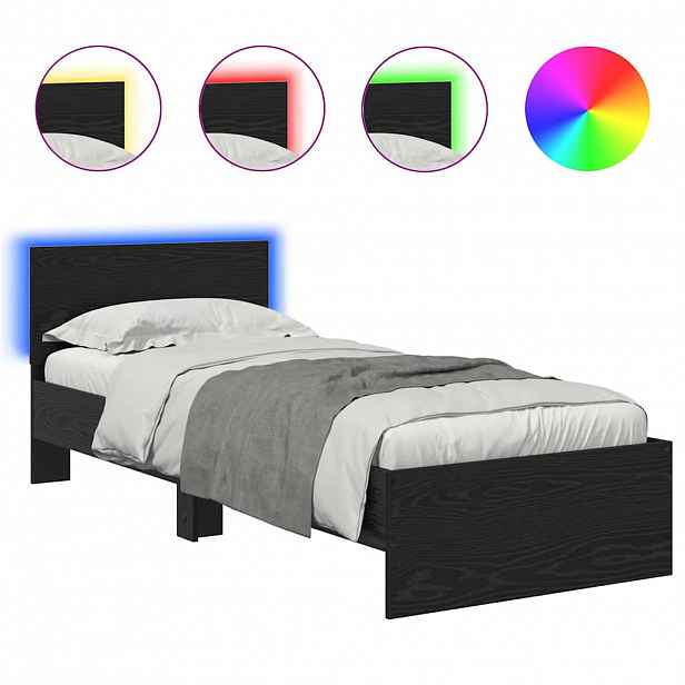 vidaXL Rám postele s LED pásky Černý dub 75 x 190 cm Kompozitní dřevo