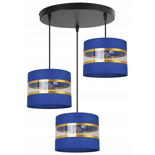 Závěsná Stropní Lampa S Trojitým Glamour Lustrem, Zlaté Proužky, Stínítko