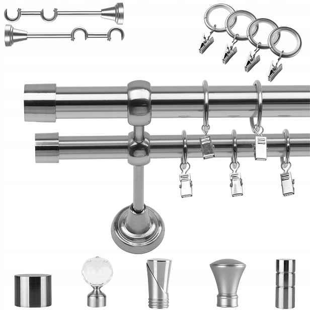 Dvojitá Garnýž Kovový 120 CM 25+19 MM S Žabkami Různé Barvy Zakončení