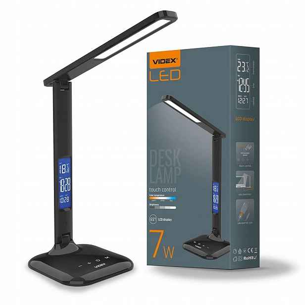 Led Stolní Lampa 5W Černá Dotyková Multifunkční LCD displej