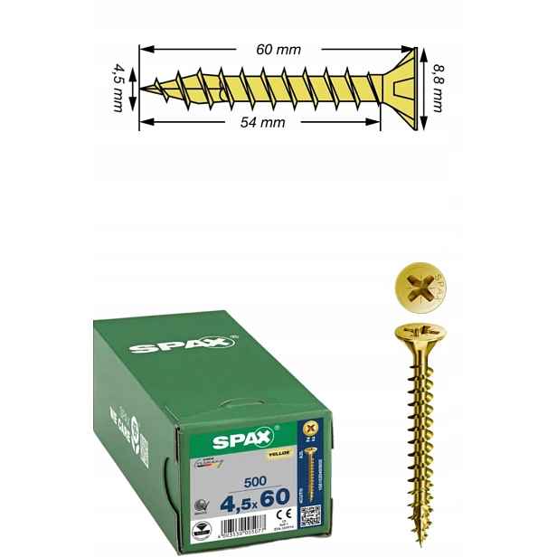 Univerzální šroub na dřevo (zlatý) Spax 4,5 x 60 mm Yello-x 500 ks