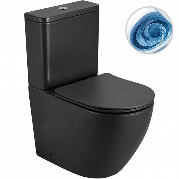 WC kombi Cesso, Vortex - vírové splachování + Slim/SoftClose sedátko - spodní/zadní odpad - černá matná - 61,8x38 cm