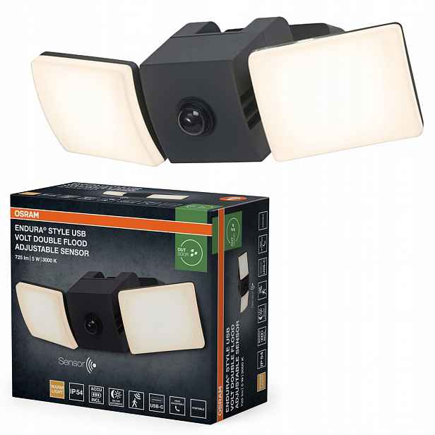 Zahradní nástěnné svítidlo Led Fasádní lampa Snímač pohybu 5W 3000K Stmívatelná
