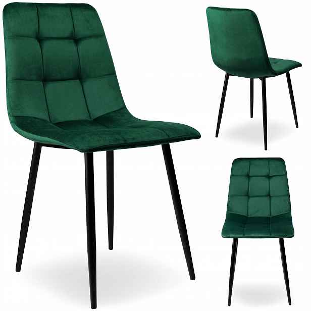Bauerkraft G-478 Čalouněná sametová jídelní židle loft, lahvově zelená