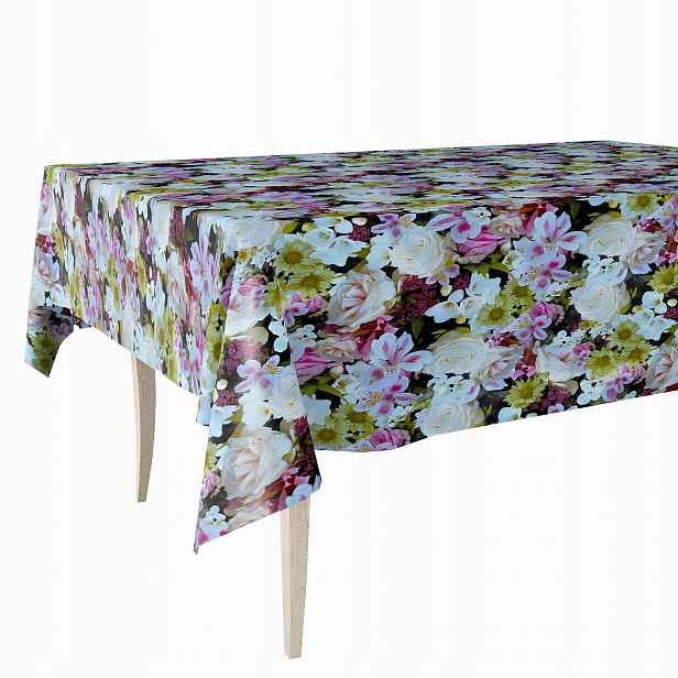 Cerata Hrubý Ubrus Z Ceraty Černý S Barevnými Květy 140x450