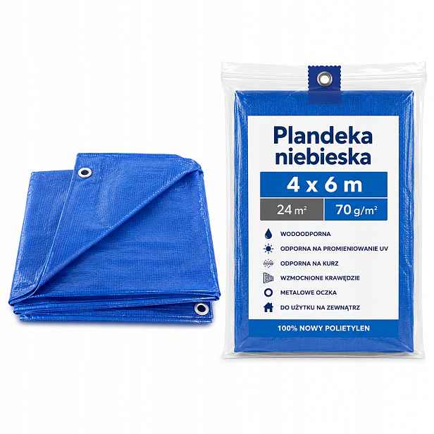 Plachta Modrá 4x6 m voděodolná Pe 70 g/m² Očková