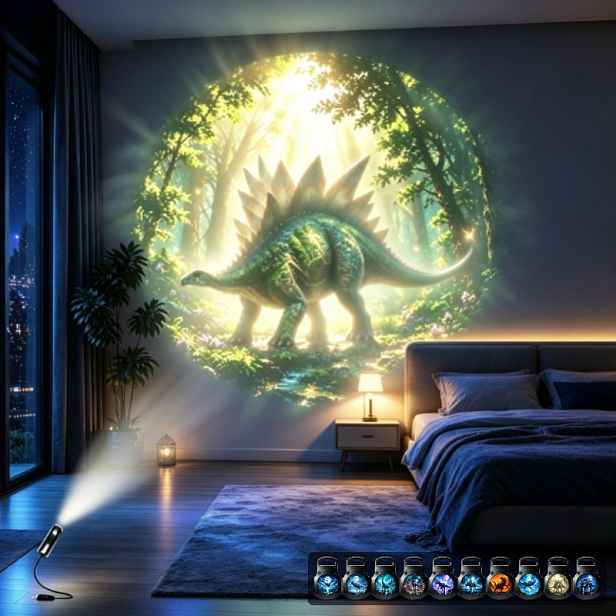 TEMU USB napájené HD projekční světlo vzory Jurských dinosaurů, 360stupňově ohebný flexibilní projektor, přenosný stropní projektor noční světlo,