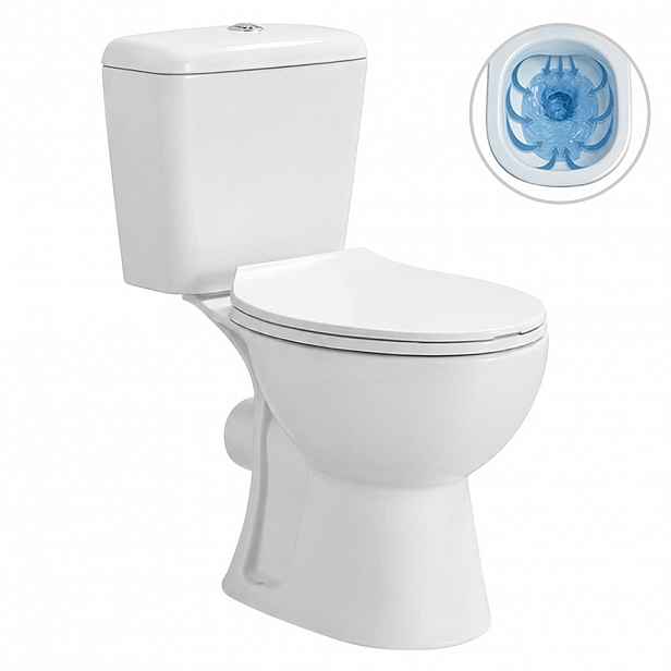 WC kombi Dure, Rimless - bezokrajové splachování  + PP sedátko - bílá lesklá - 72x36,5 cm