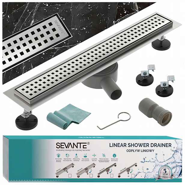 Lineární odtok s maskovacím otvorem 90 cm Flat inox nerezová ocel otočný sifon