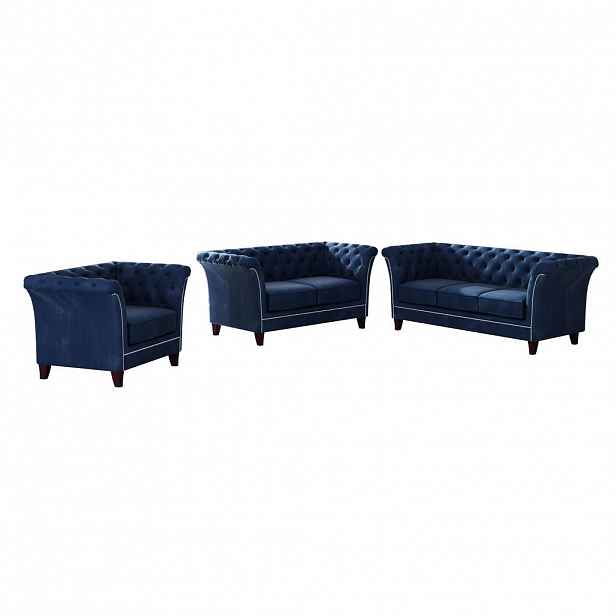 S-Style CHESTERFIELD SEDACÍ SOUPRAVA 3+2+1 Fusion z námořnicky modrého sametu
