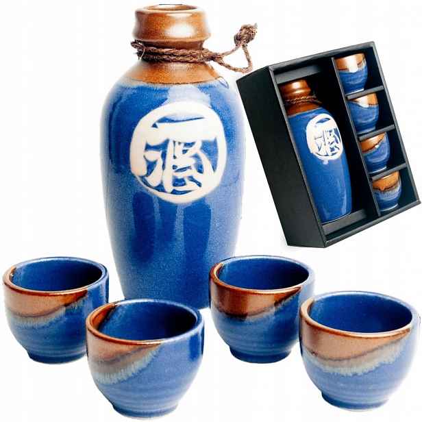 Modro-hnědá sada pro podávání sýrů Sake 500 ml Edo Japan