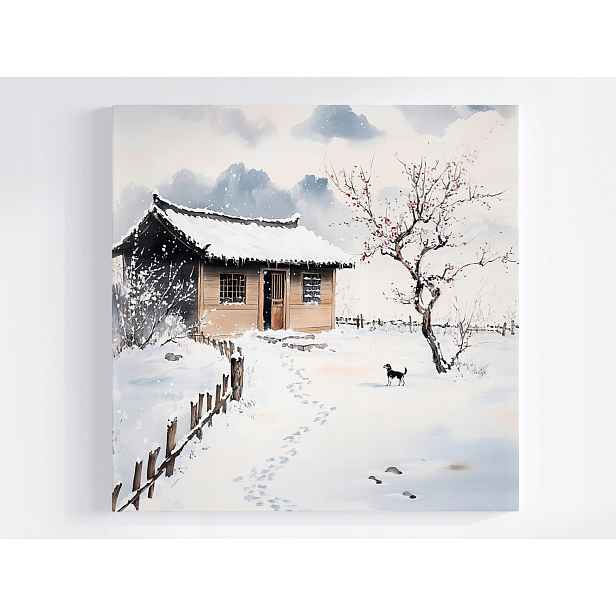 Obraz Na Plátně Canvas Zima Sníh Mráz Japonsko Asie Dům Dřevo Pes 50x50