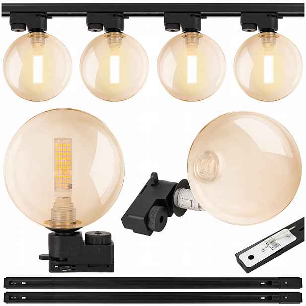 Osvětlení kolejnicové 2x kolejnice 1 m 4x stínidlo Jantarová Led lampa G9