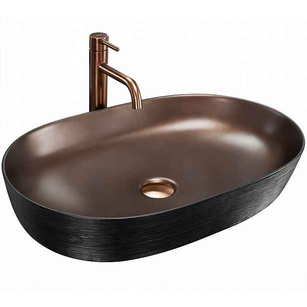 Oválná umyvadlová deska Cleo 61 Copper Brush Black Velká pro skříňku Rea