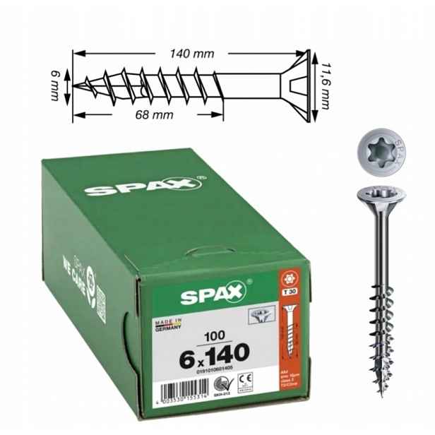 Univerzální vrut do dřeva spax 6 x 140 Wirox Txtg 100 ks