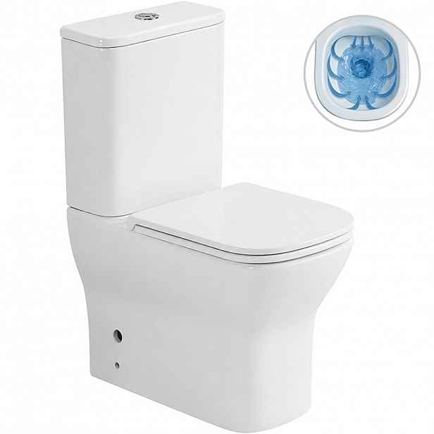 WC kombi Hugo, Rimless - bezokrajové splachování + Slim/SoftClose sedátko - spodní/zadní odpad - bílá lesklá - 63,5x35,5 cm