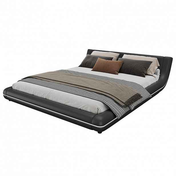 Redom POSTEL 160/200 cm s LED osvětlením, ovládáním přes aplikaci a rámem z PU, Černá