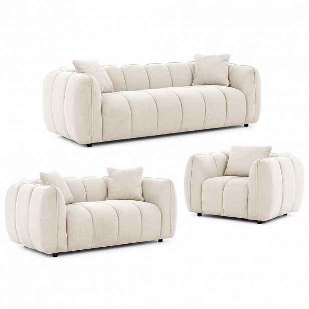 S-Style SEDACÍ SOUPRAVA 3+2+1 Nubira v hluboce prošívaném designu Bubble z měkké strukturované látky ve světle béžové barvě s moderním vzhledem