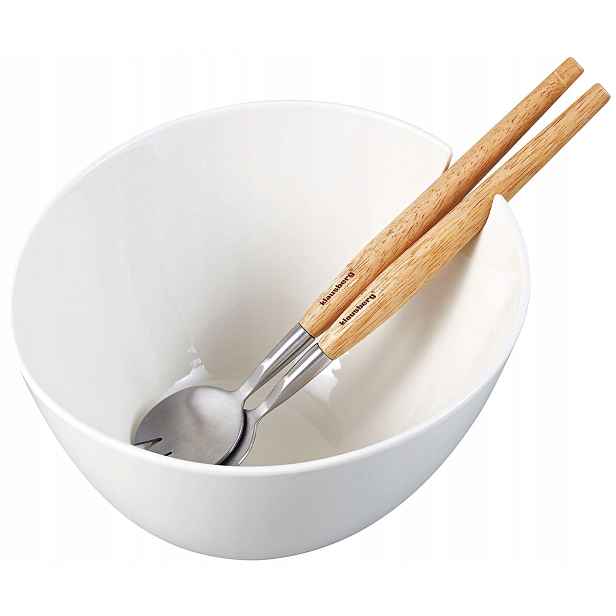 Bílá porcelánová mísa 23 cm na salát s lžícemi, velká miska