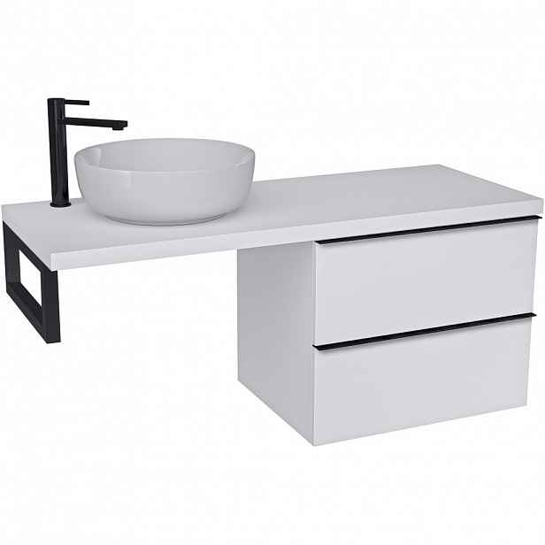 Koupelnová skříňka Velora - bílá matná, úchytka černá + deska pod umyvadlo Navira Pro - 36 mm + konzole černá - 140x56,6x46,5 cm