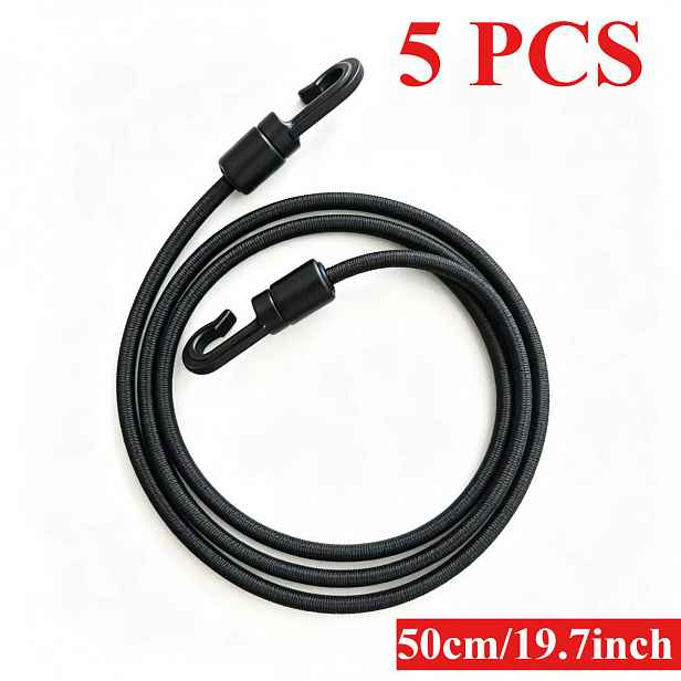 TEMU 5 ks 25 cm / 50 cm / 100 cm Silná elastická bungee šňůra s integrovanými plastovými háčky pro domácí i venkovní použití na kolo, auto, stan,