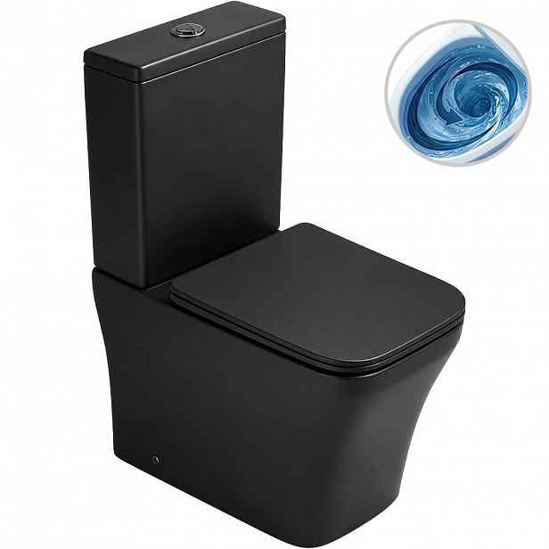 WC kombi Hugo, Vortex - vírové splachování + Slim/SoftClose sedátko - spodní/zadní odpad - černá matná - 62x37,5 cm