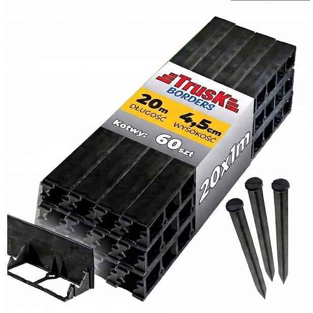 Zahradní lem plast 20 m x 4,50 cm černý