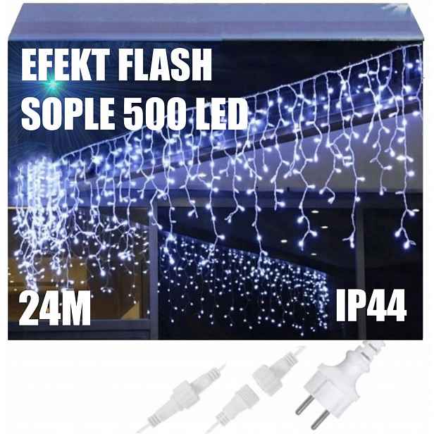 Rampouchy 500 Led Záclona Venkovní Osvětlení IP44 Bílá Studená Studený Flash 25M