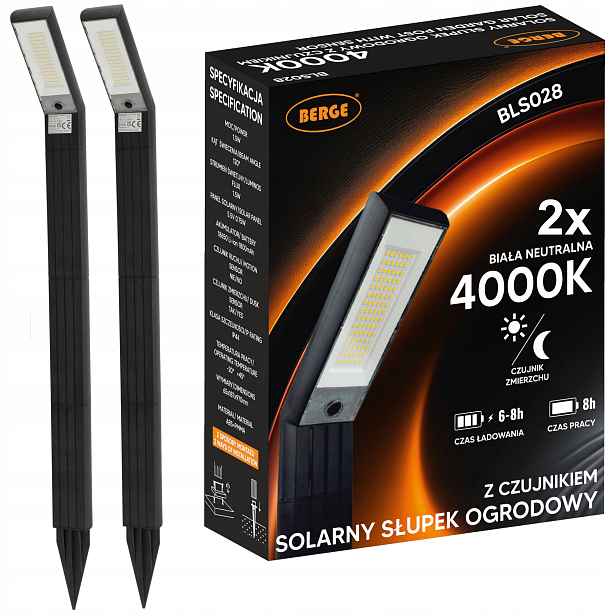 Solární Zahradní Lampa Led Lampa Zapichovací Stojící Sloupek Senzor 4000K 2x
