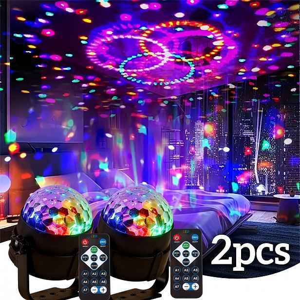 TEMU LED Náladové Noční Světlo | RGB Barevná Projekční Lampa | Sada Dvou s Dálkovým Ovládáním, Baterie Nejsou Součástí | Diskotékové Pódium Světlo |