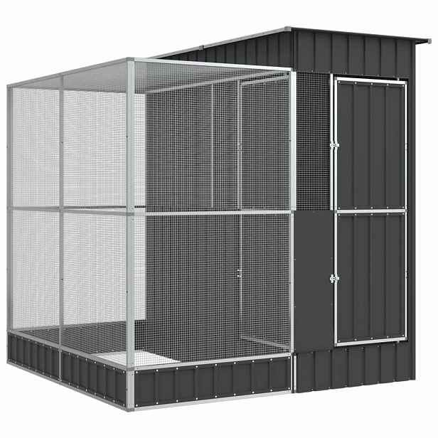 vidaXL Voliéra s přístavbou stříbrná 209 x 203 x 216 cm ocelová