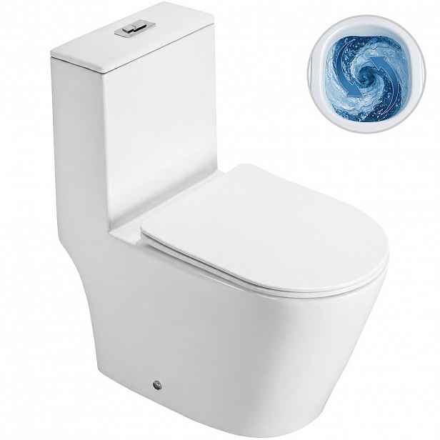 WC kombi Marmo, Double Vortex - vírové splachování + Slim/SoftClose sedátko - spodní/zadní odpad - bílá lesklá - 70x36 cm