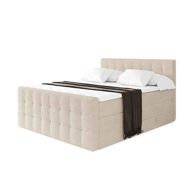 ALTDECOR BOXSPRINGOVÁ POSTEL s matrací H3/H4 - IGAN-Z KING - 200x200 cm Béžová