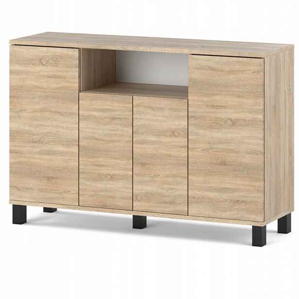 Komoda Dub Sonoma 120 CM 4 Dvířka Moderní Rtv Skříňka Do Obývacího Pokoje Ložnice