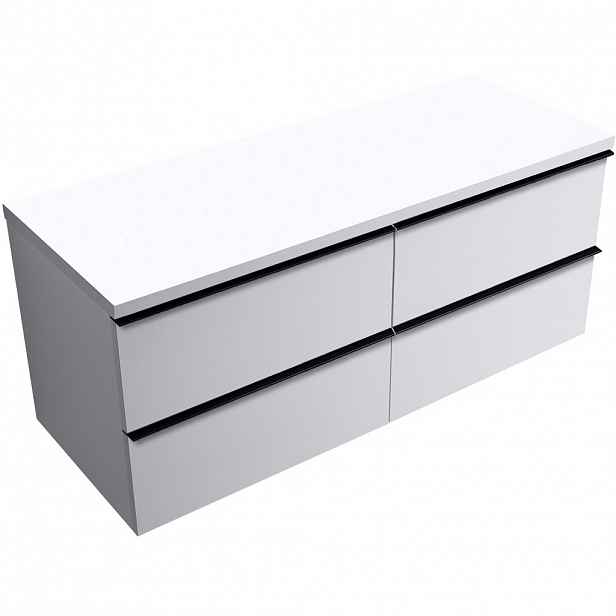 Koupelnová skříňka Velora - bílá matná, úchytka černá + deska pod umyvadlo Navira Pro - 36 mm - 140x56,6x46,5 cm
