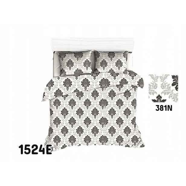 Povlečení 160x200 1524E bílá šedá ornamenty listy 381N