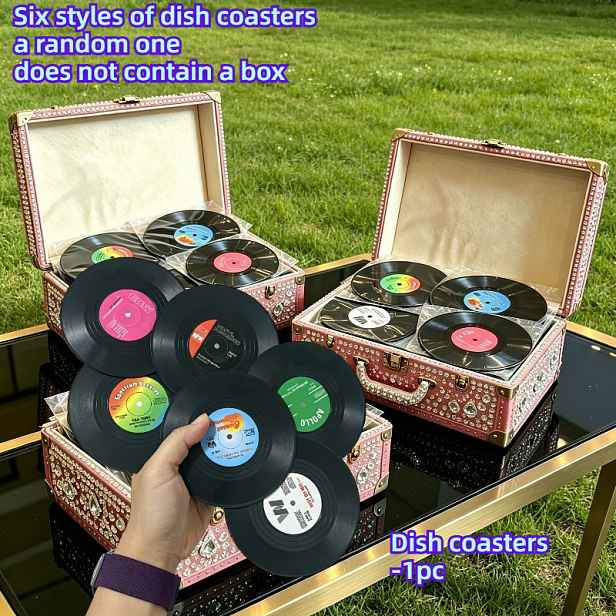 TEMU Podtácky ve stylu vinylových desek - Náhodné styly, Podtácky z CD desek, Protiskluzové, Tepelně izolační, Chrání stolní desky, Vhodné pro šálky